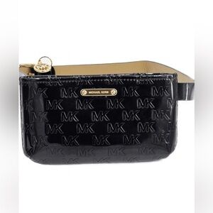 Michael Kors Glossy Black Wristlet with Gold Accents